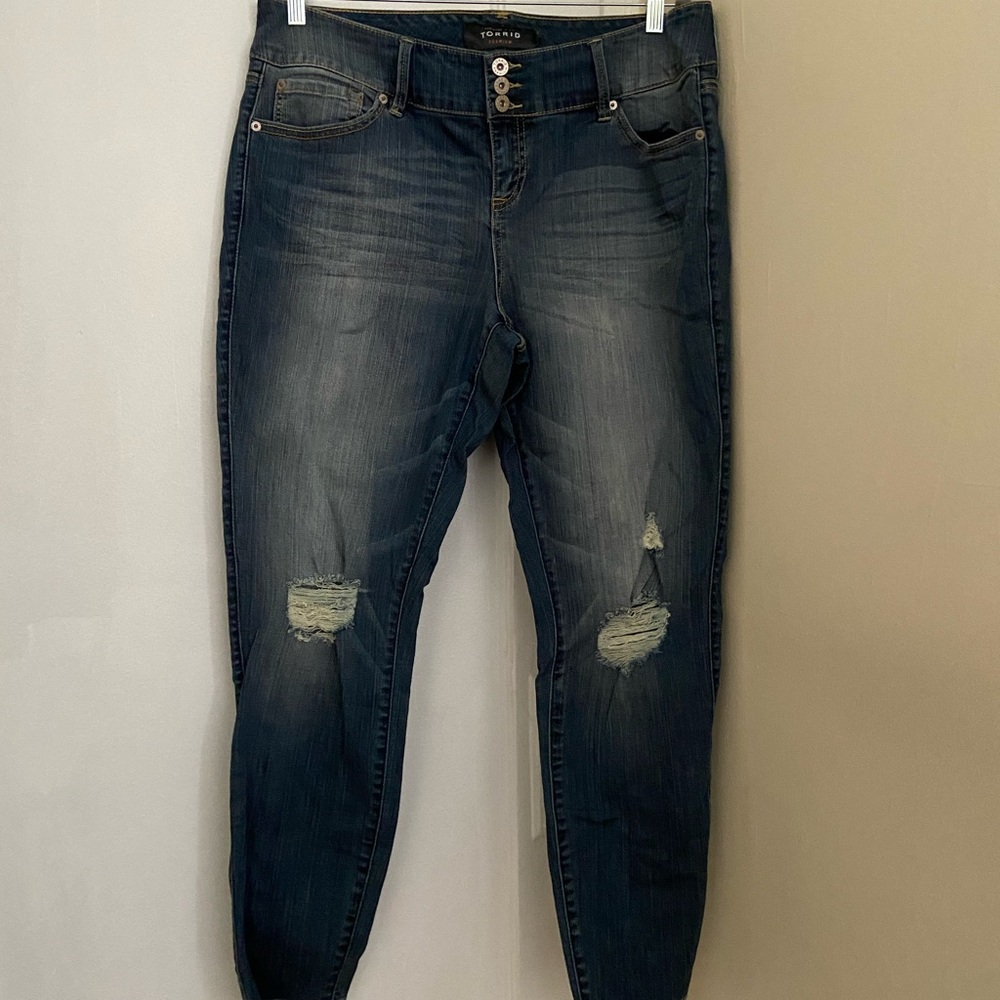 Torrid Blue Ripped High Waisted Skinny Jeans
